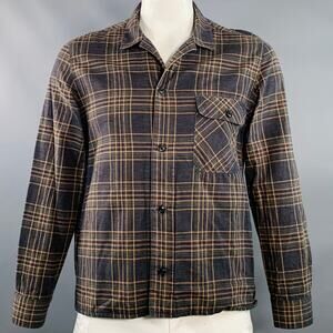 FORM & THREAD Size L Grey Green Yellow Plaid Cotton Linen Long Sleeve Shirt
